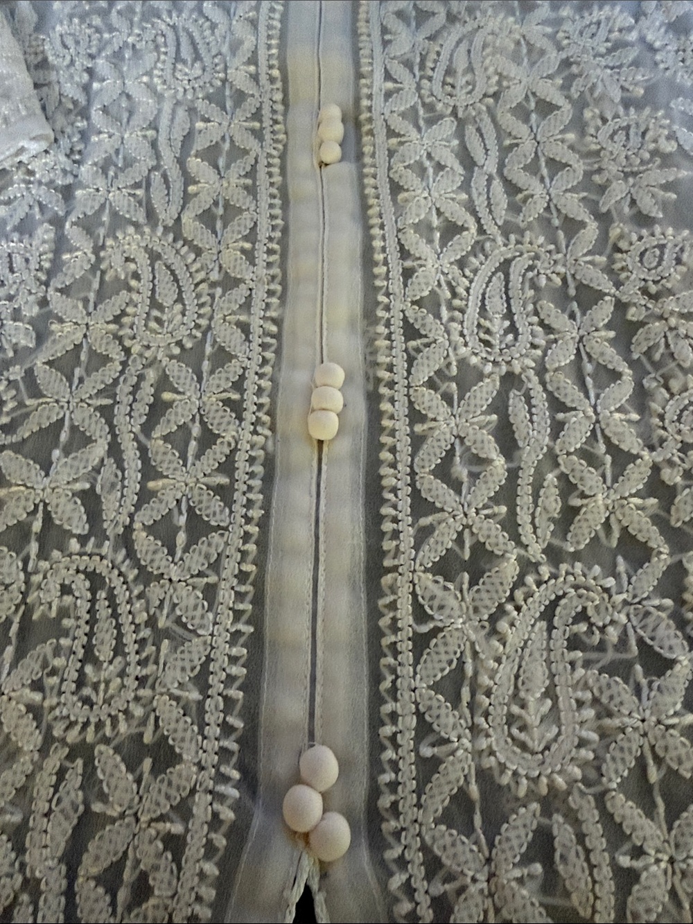 Sheer White Embroidered Button-Front Robe Cover-Up - Picture 9 of 16